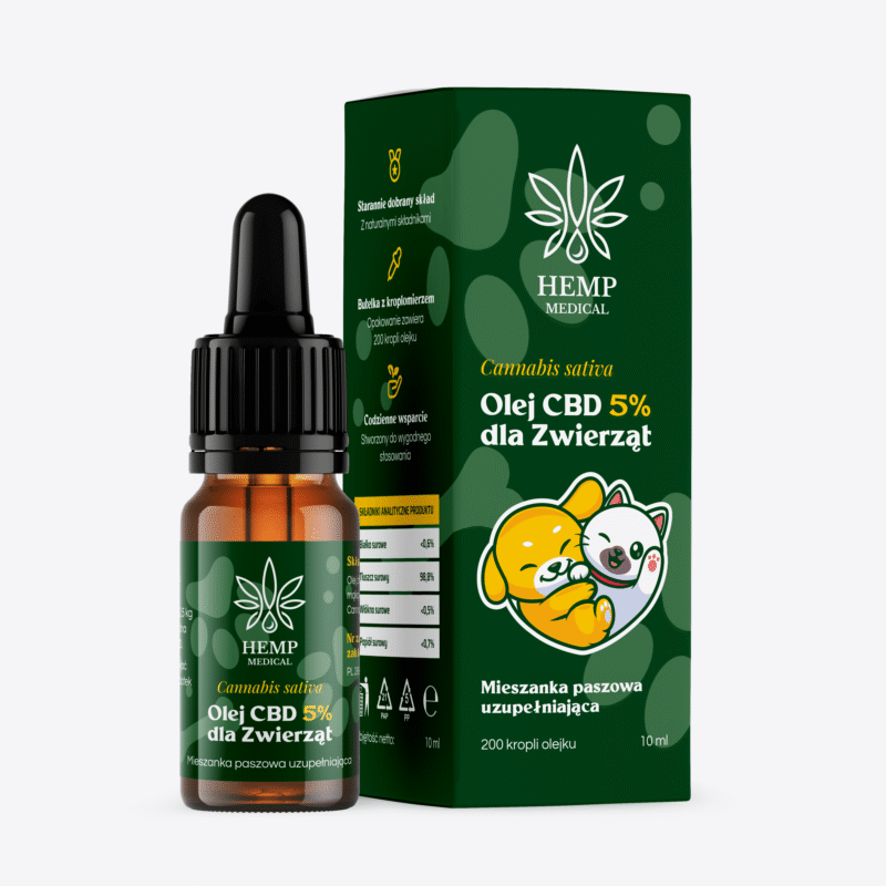 Olejek konopny 5% 500 mg dla zwierząt certyfikowany