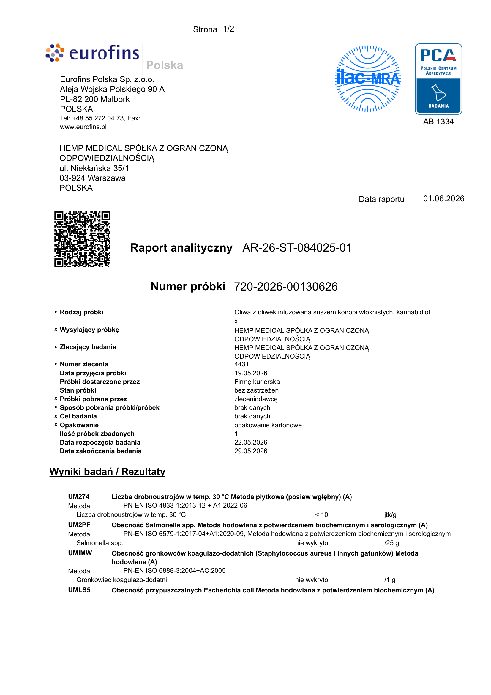 Eurofins — badania mikrobiologiczne — strona 1