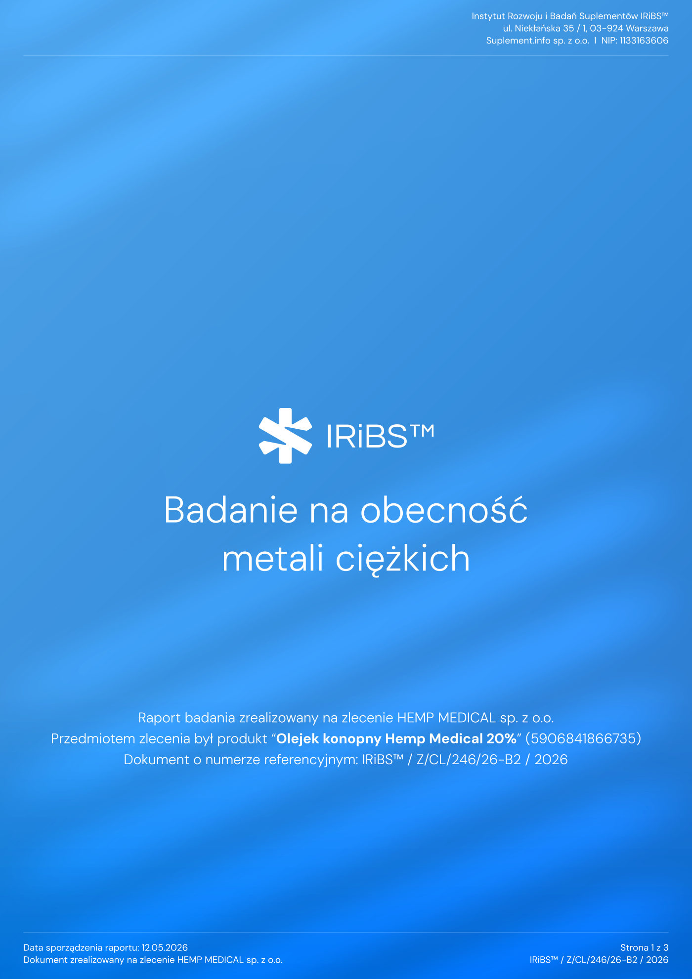 Badanie na metale ciężkie — olej 20% — strona 1