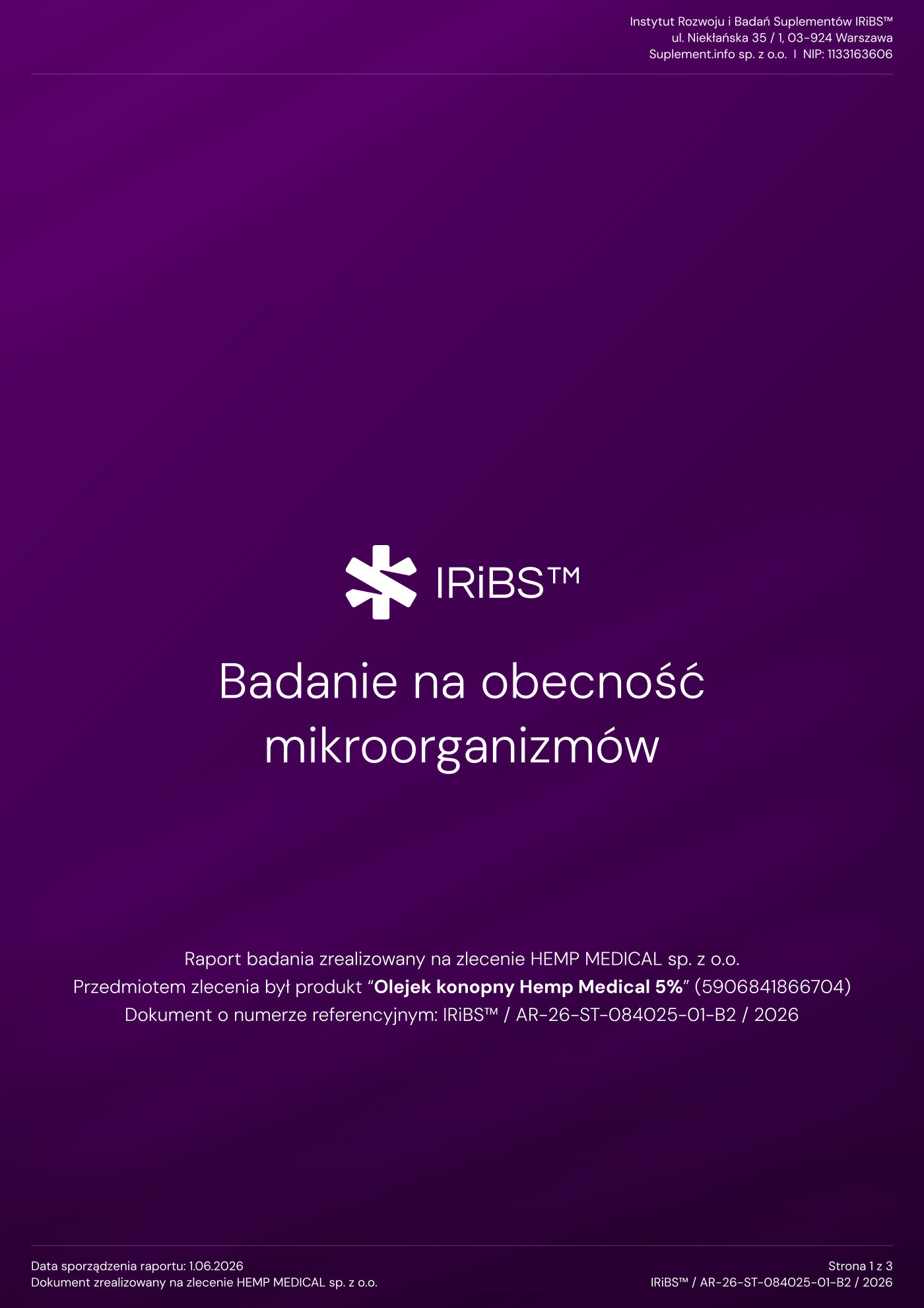 Badania mikrobiologiczne — olej 5% — strona 1
