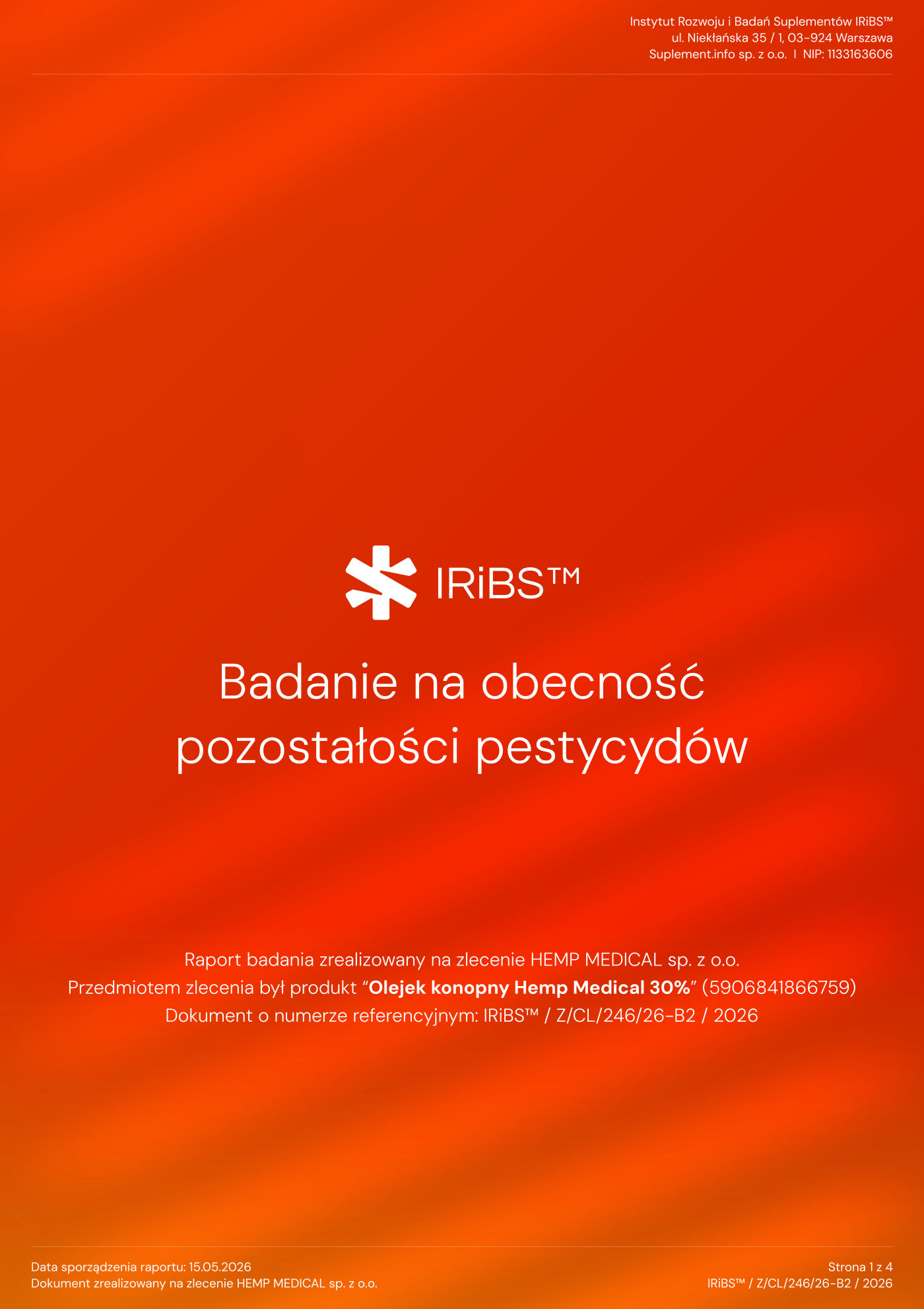 Badanie na pozostałości pestycydów — olej 30% — strona 1