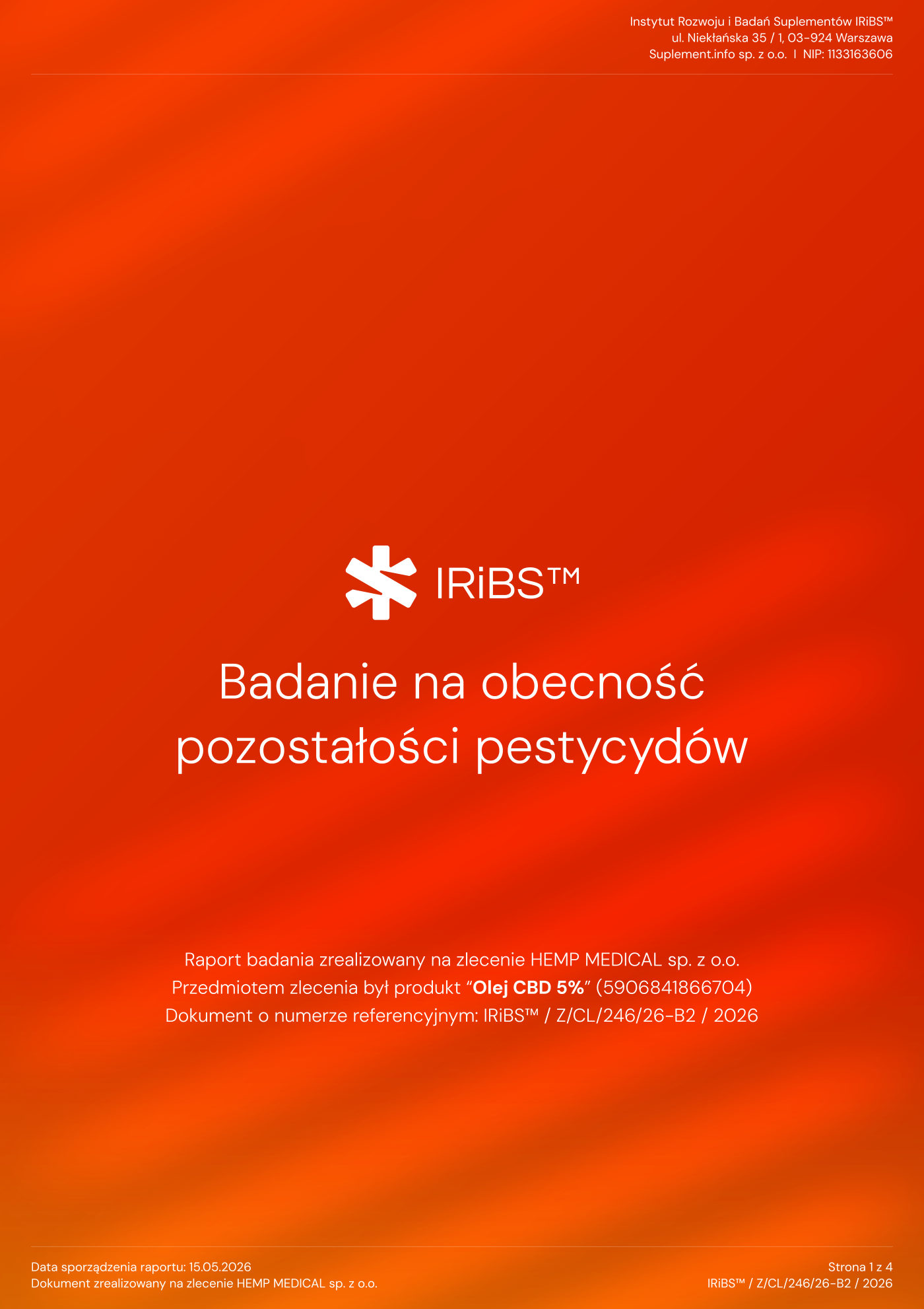 Badanie na pozostałości pestycydów — olej 5% — strona 1