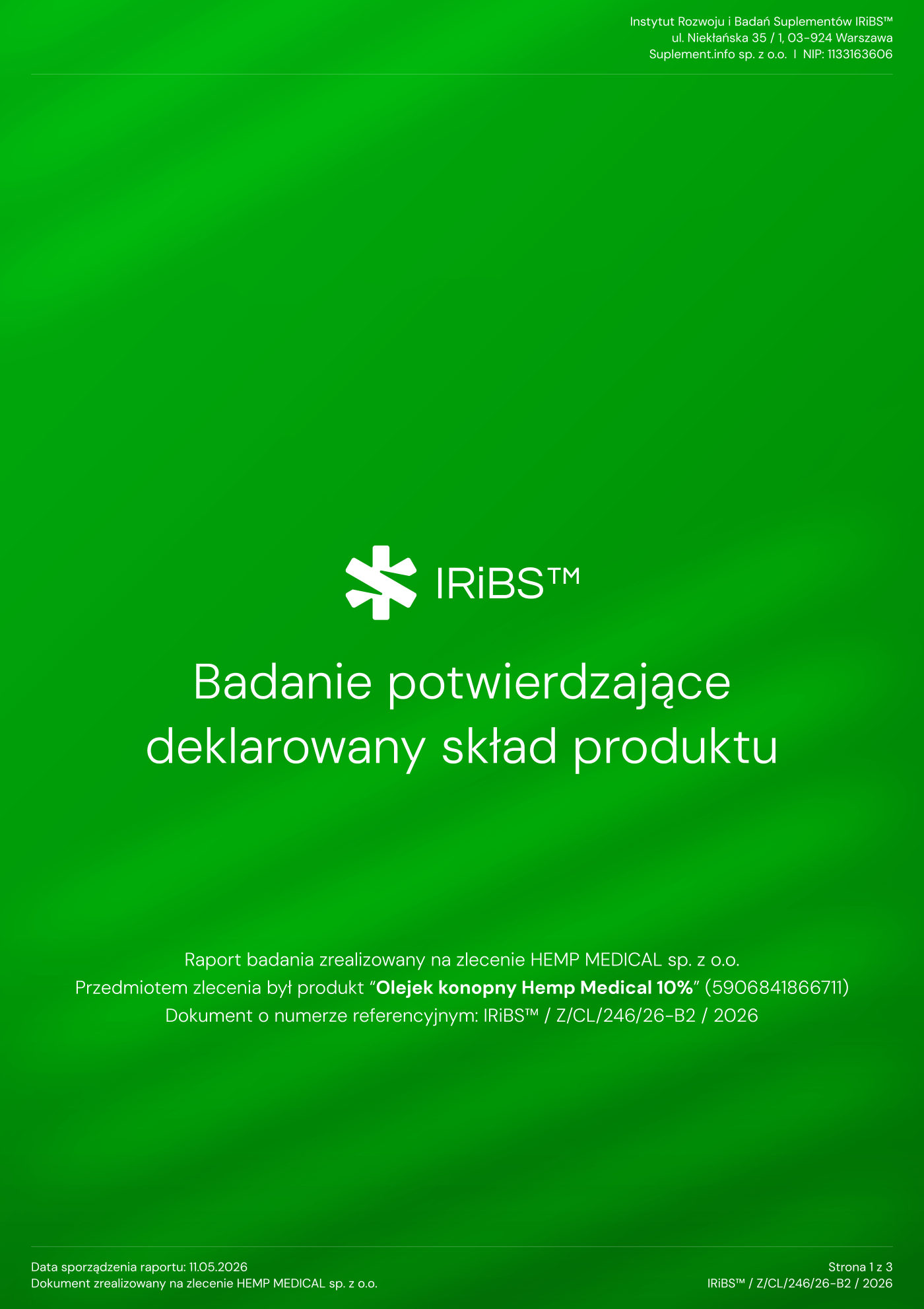 Badanie składu produktu — olej 10% — strona 1