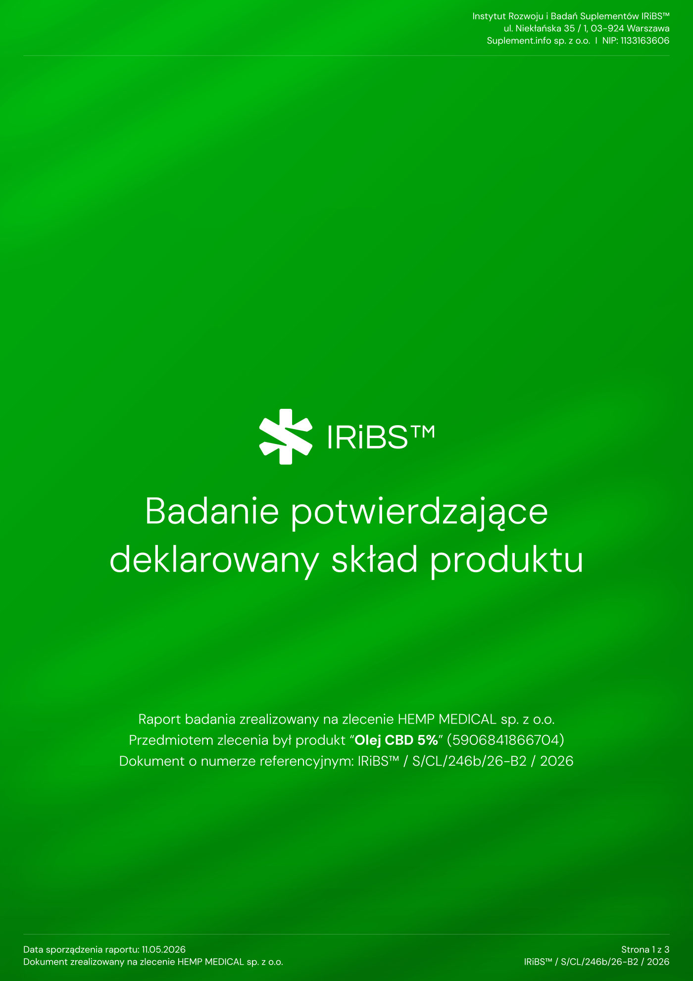Badanie składu produktu — olej 5% — strona 1